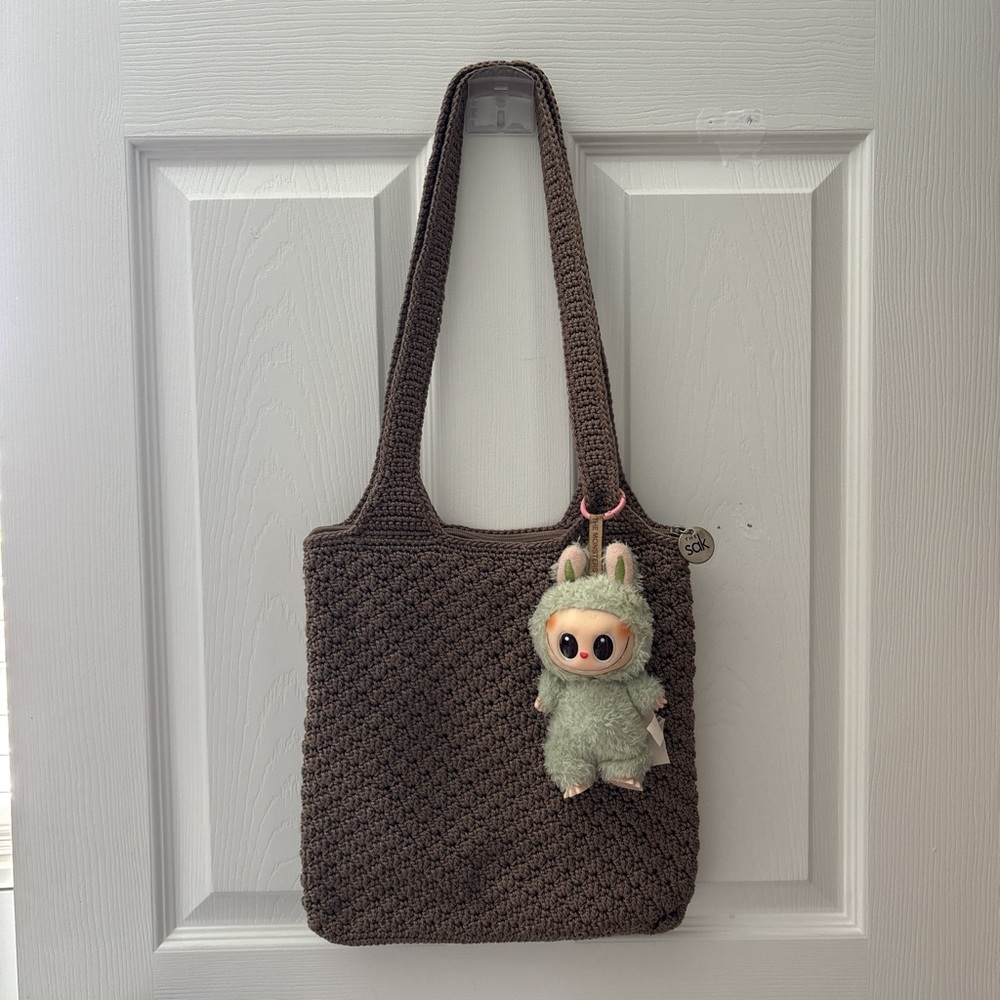 Brown Knit Shoulder  Tote Bag